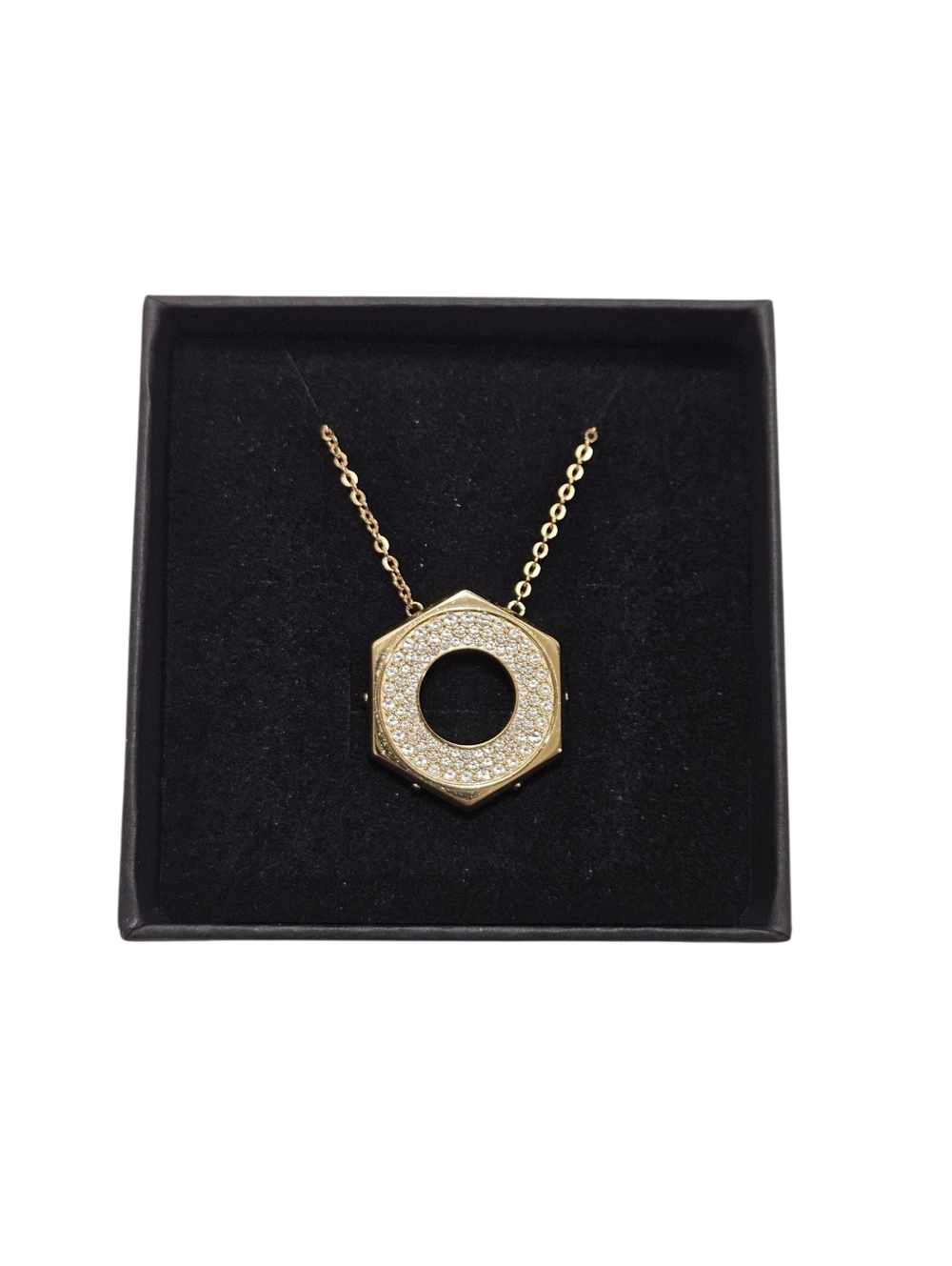 Swarovski Gold Tone Hexagon Pavé Pendant Necklace